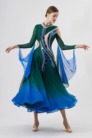 Bailebelle Fashion new national standard modern dance performance competition costume dress Blue, Black image 3