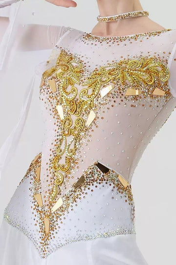 Bailebelle Fashion new pearl silk national standard modern dance performance competition costume ballroom dance dress White image 4