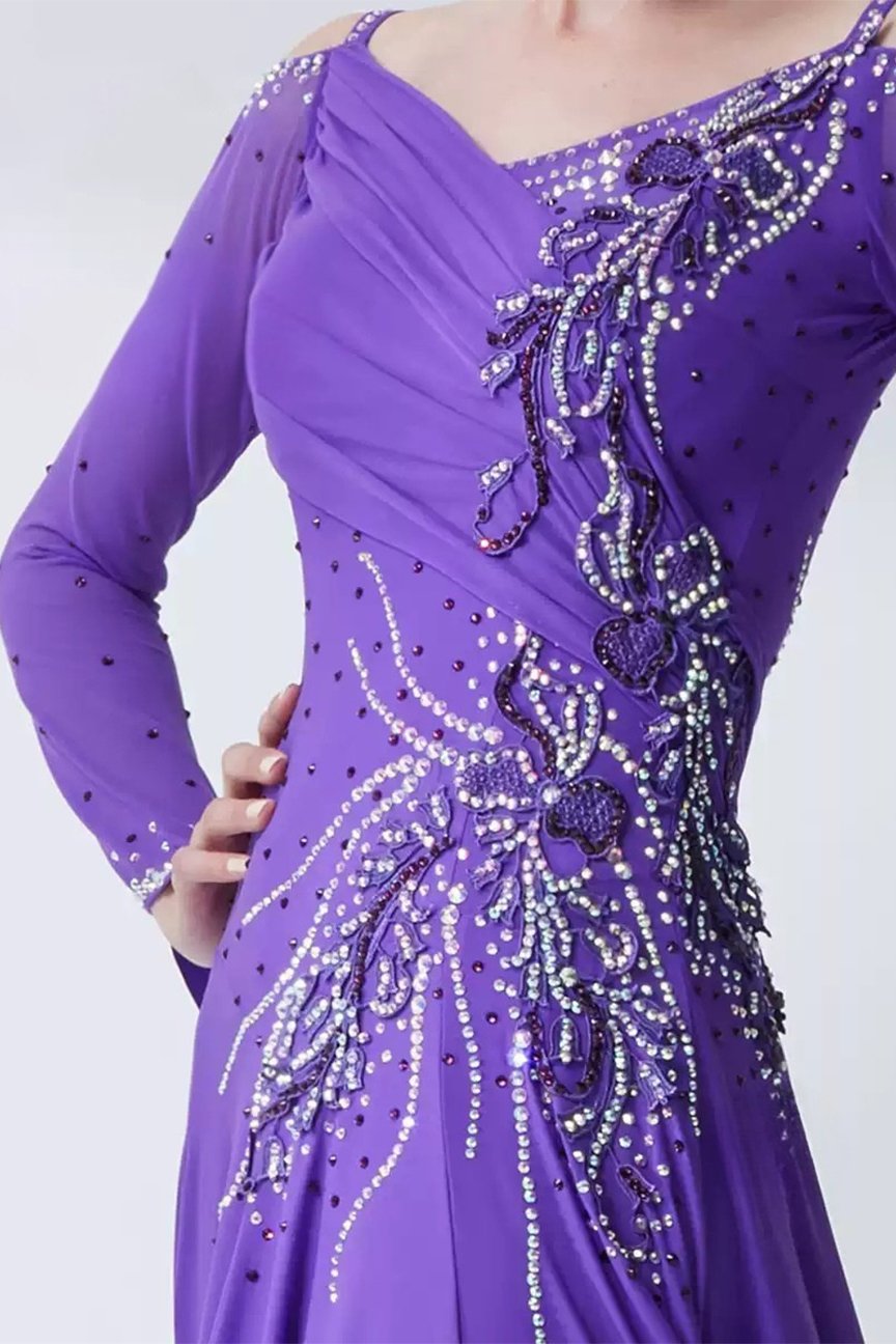 Bailebelle Fashion Spring New National Standard Modern Dance Costume Large Swing Dress Women's  Waltz Practice Clothes Purple image 5