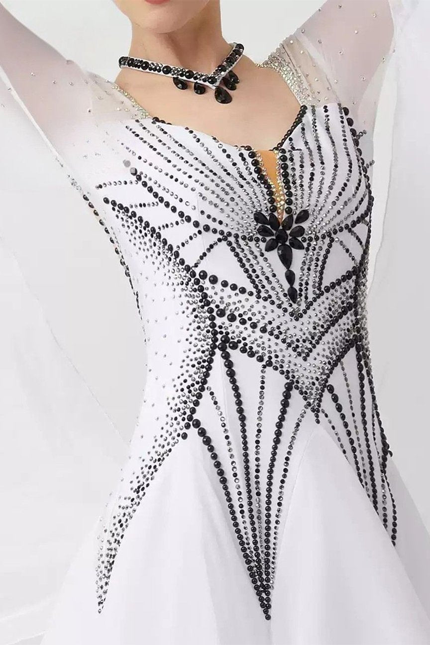Bailebelle Fashion customized national standard modern dance performance competition costume White, Black image 2
