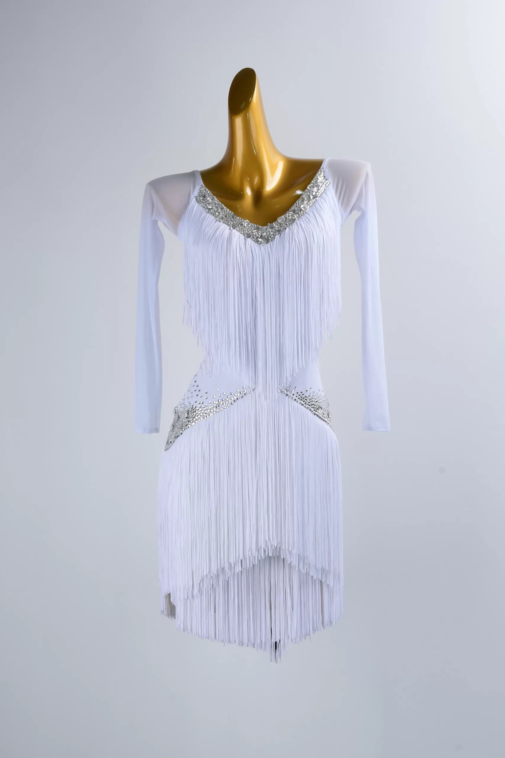 New White Latin Dance Fringe Dress – Adult Competition Costume image 0