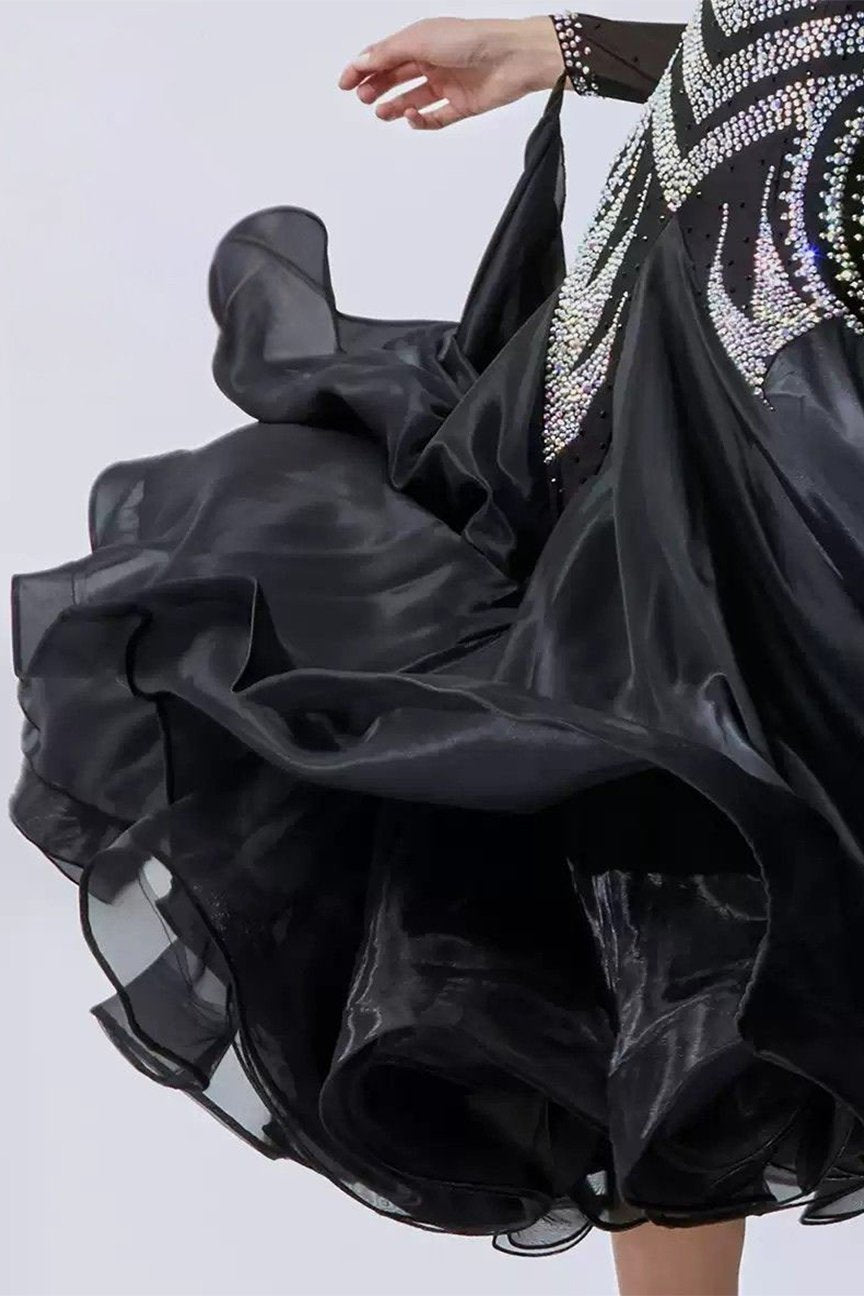 Bailebelle Fashion new national standard modern dance costume big swing dress performance custom diamond sticking Black, Silver image 4