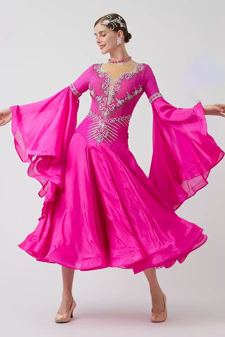 Bailebelle Fashion 24 new national standard modern dance performance costume waltz competition costume swing dress Pink image 0