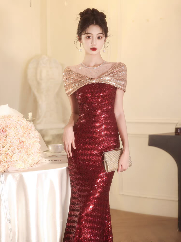 Bailebelle Fashion New Design Red for Women Off Shoulder Banquet Host Engagement Toast Long Length Mermaid Evening Dress Red Rose, Silver image 12