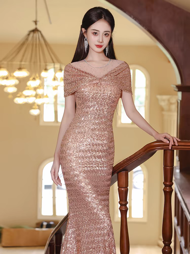Bailebelle Fashion New Design Red for Women Off Shoulder Banquet Host Engagement Toast Long Length Mermaid Evening Dress Red Rose, Silver image 0