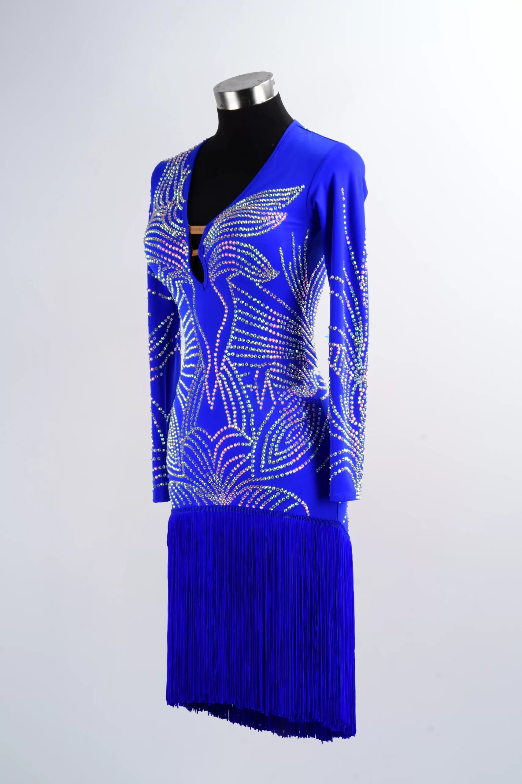 Blue Tassel Cha Cha Ballroom Competition Dancing Outfit – Tango & Salsa Costume image 2
