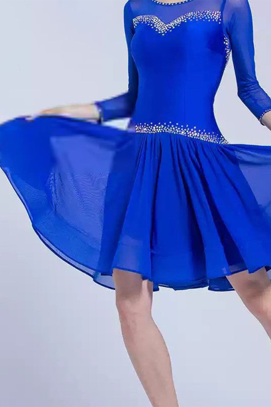 Rhythm dance Latin dance performance practice clothing new adult female mesh double sleeve national standard cha cha practice dress image 0