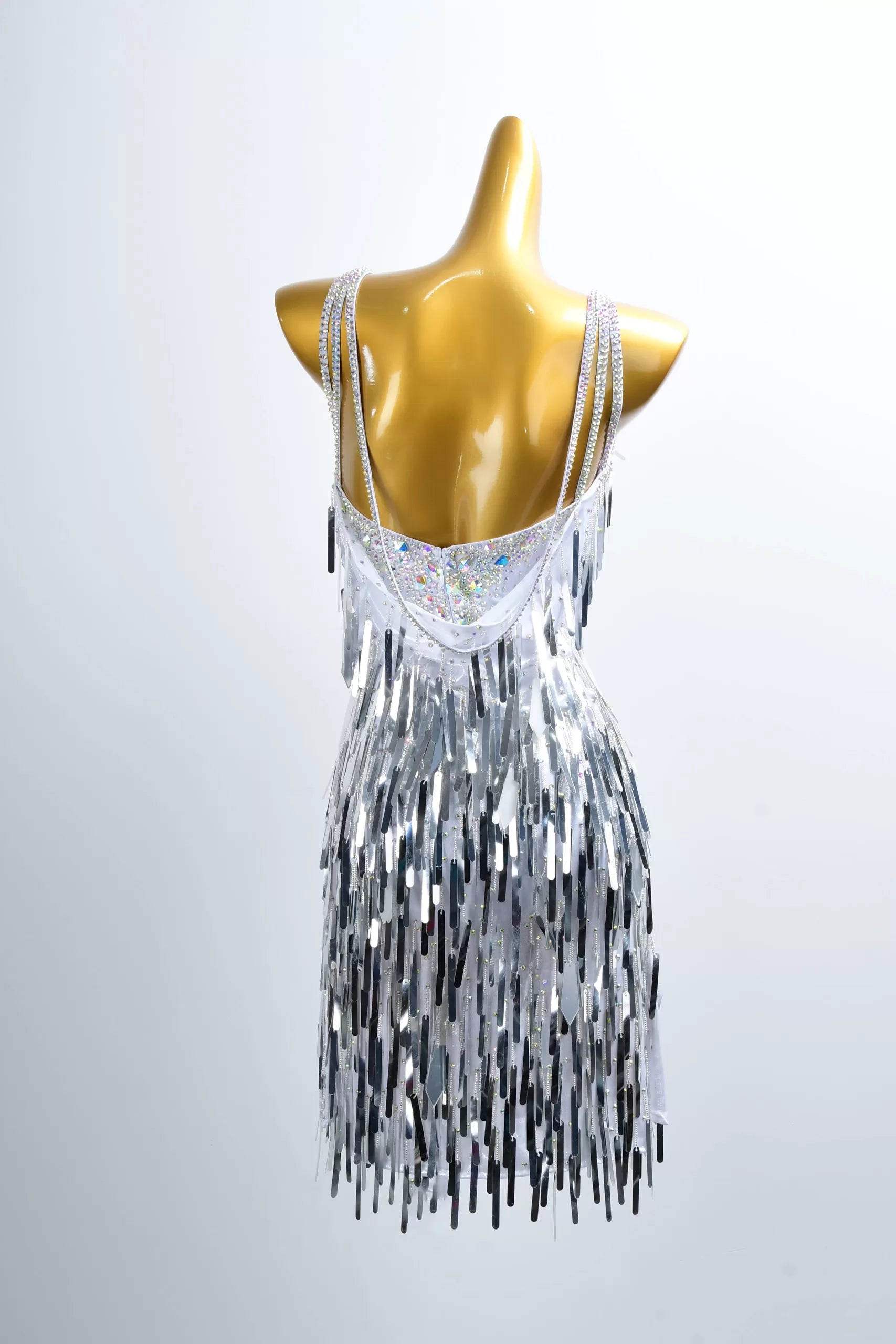 Silver Beading Fringe Latin Rhythm Competition Dance Dress image 1
