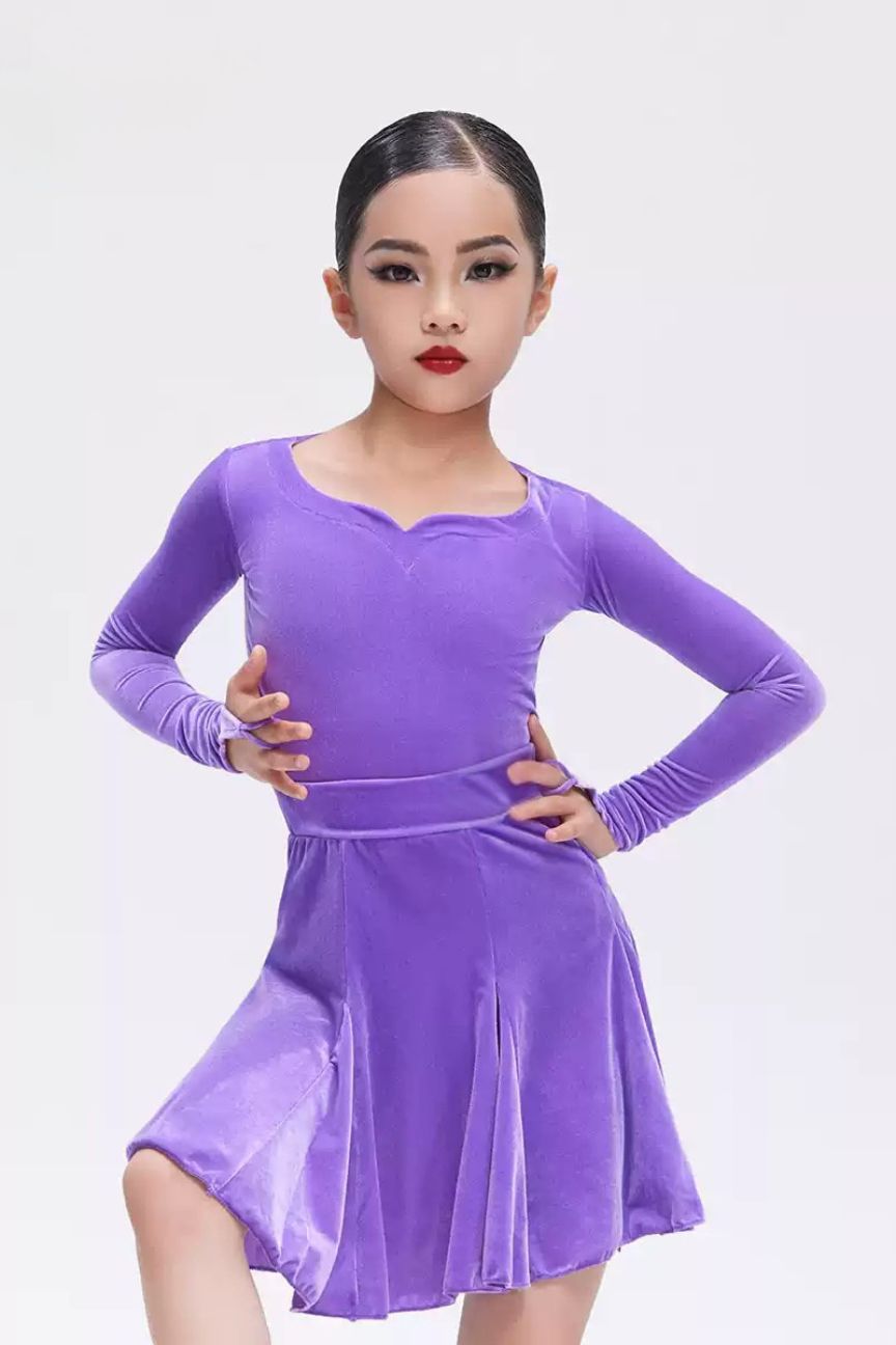 international standard dance clothes for children Latin dance competition clothes velvet Nylon Pearlesce image 0