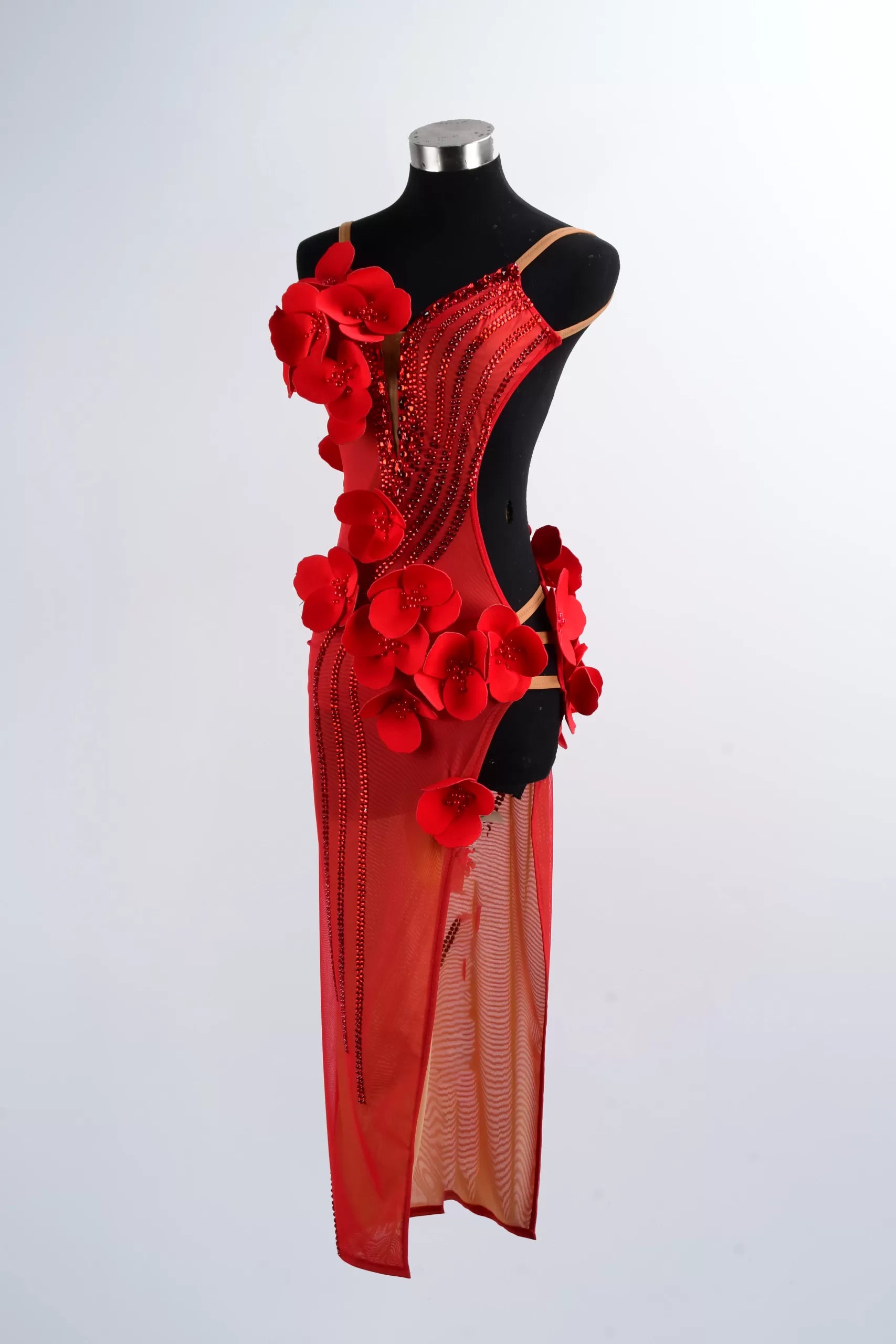 Latin Dance Stage Performance Dress with Big Red Flower Hanging Ornaments image 0