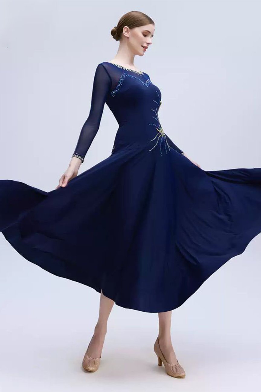 Bailebelle Fashion new national standard modern dance practice clothes waltz ballroom dance clothes big swing dress Blue image 2
