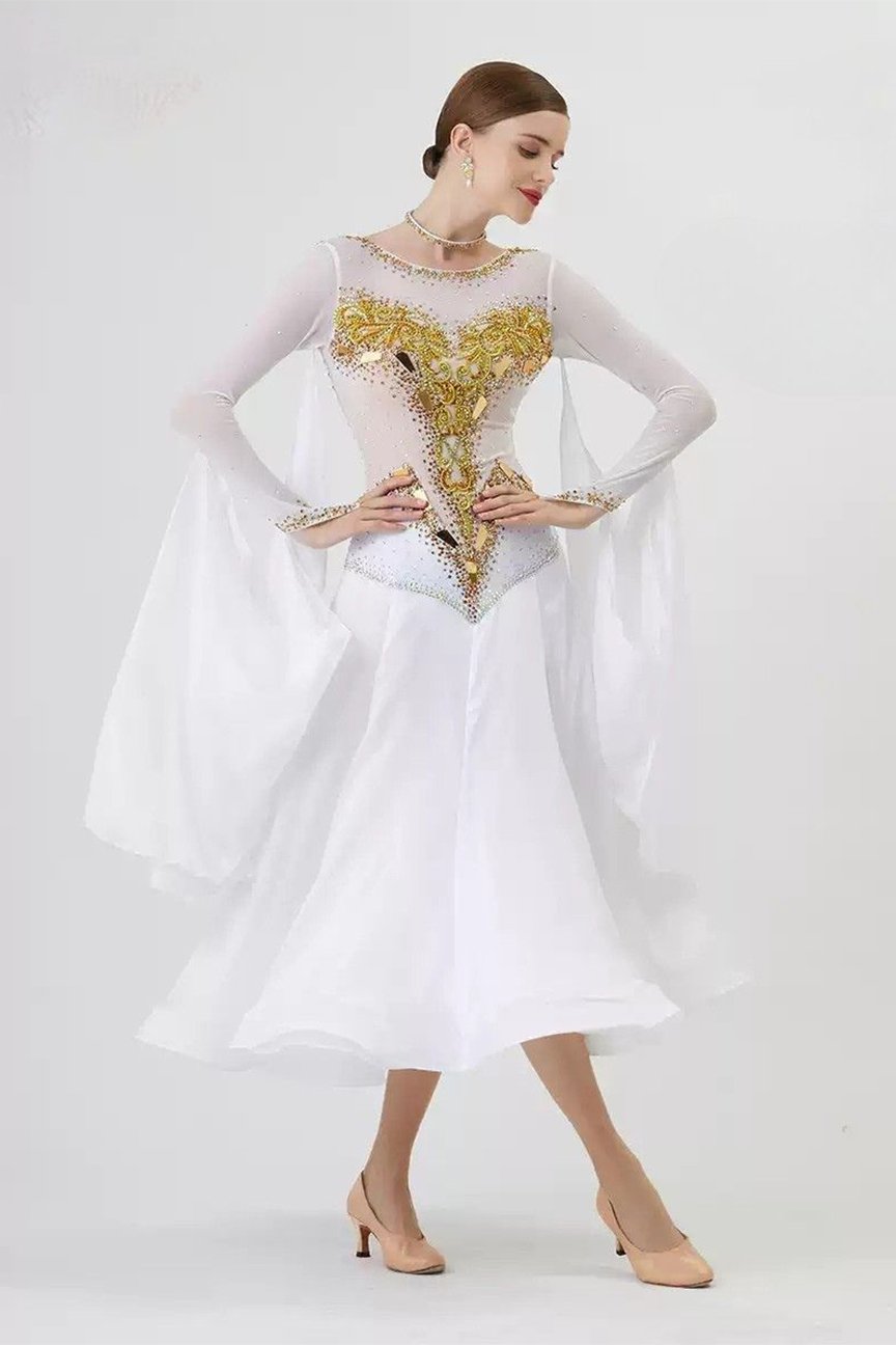 Bailebelle Fashion new pearl silk national standard modern dance performance competition costume ballroom dance dress White image 3