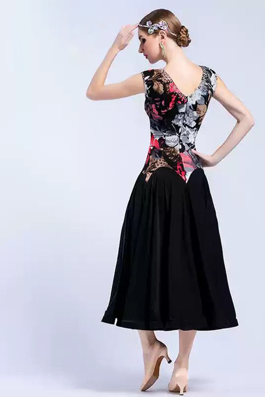 Bailebelle Fashion dance modern dance practice dress adult female classical print social dance dress swinging practice clothing Black image 0