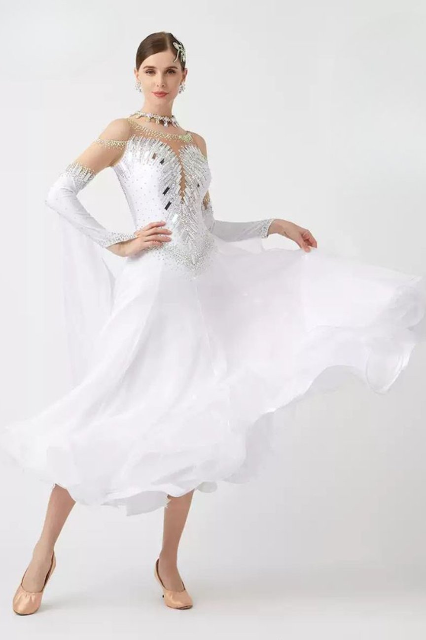 Bailebelle Fashion custom national standard modern dance performance competition dress dance skirt white image 4