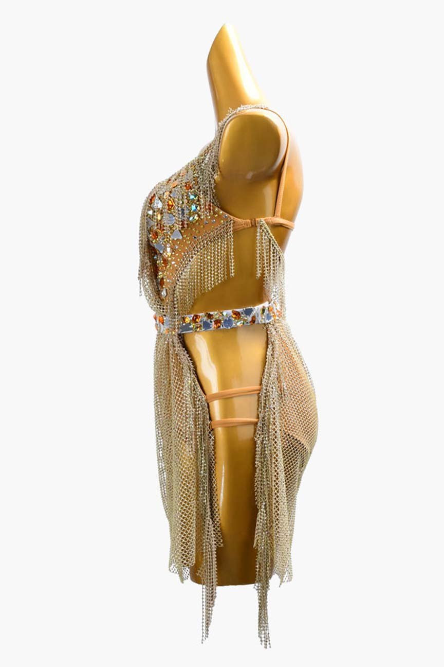 Luxury Gold Chain-Mail Mesh Dress with Jeweled Belt image 2