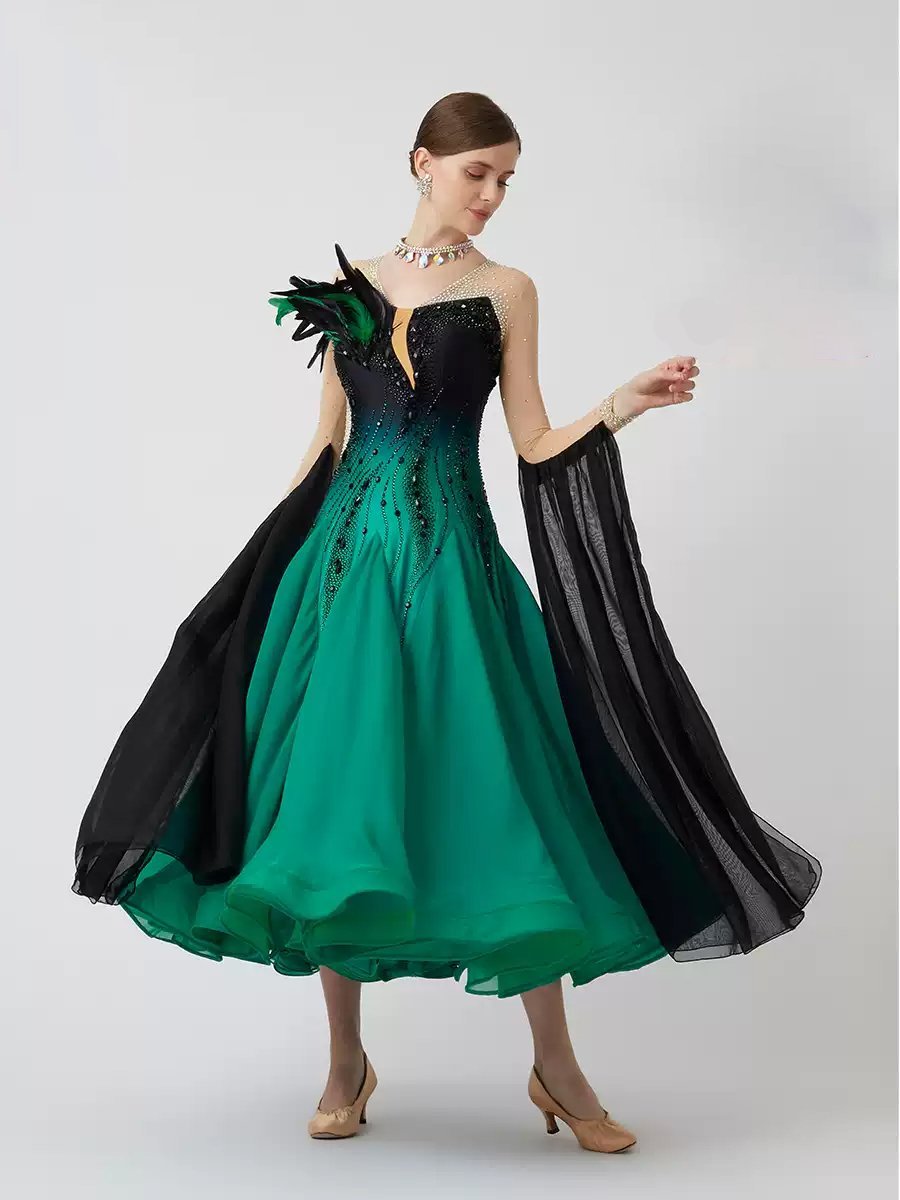 Bailebelle Fashion Custom new high end national standard modern dance performance competition costume feather diamond dress customization image 0