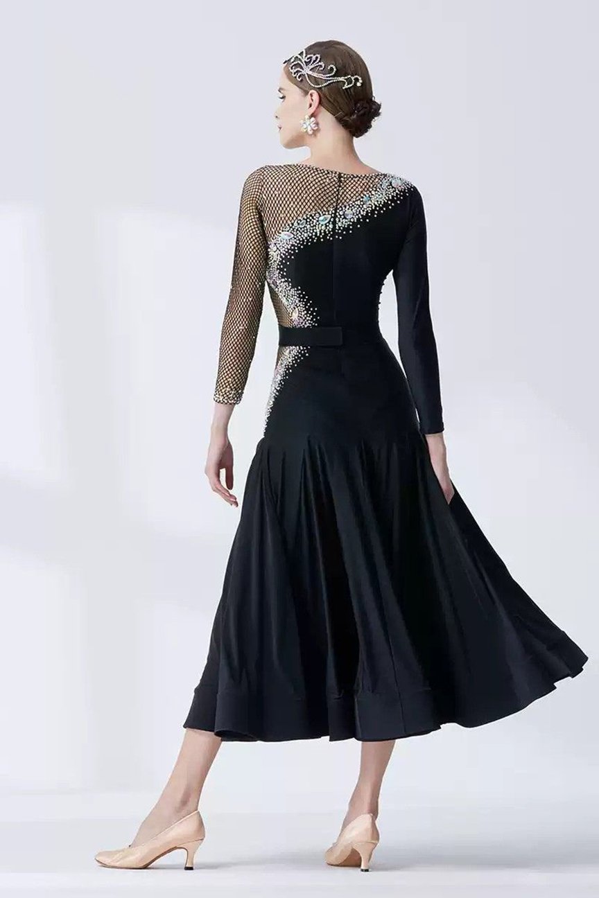 Bailebelle Fashion high-end diamond international standard dance dress modern dance skirt one-piece practice dress tailor-made Black, Silver image 0