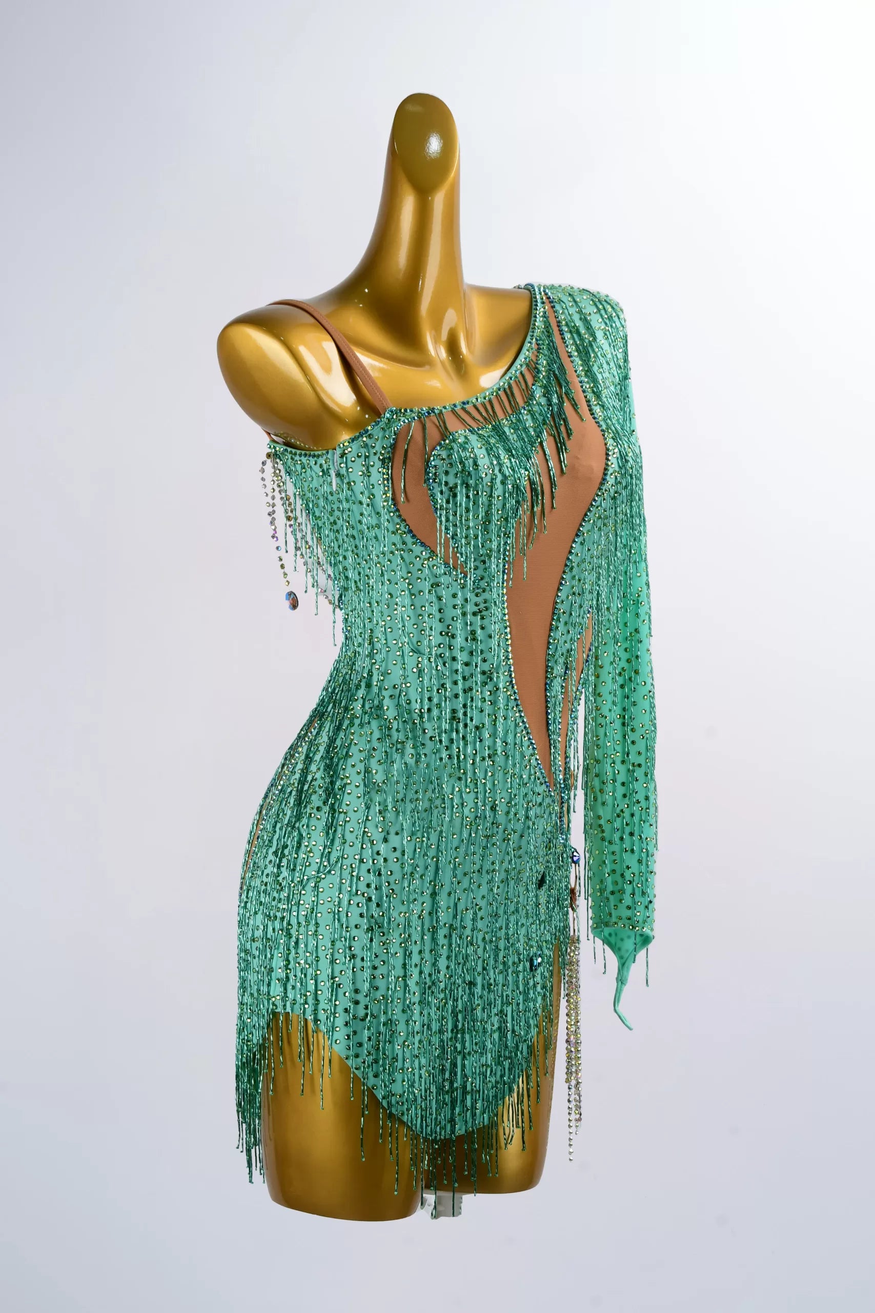 Green Beading Fringe Rhythm Latin Dress for Dance Competition image 1