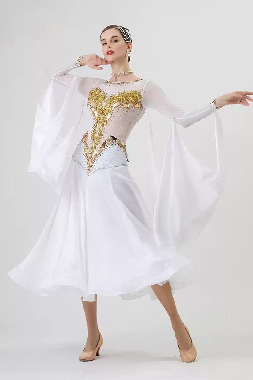Bailebelle Fashion new pearl silk national standard modern dance performance competition costume ballroom dance dress White image 0