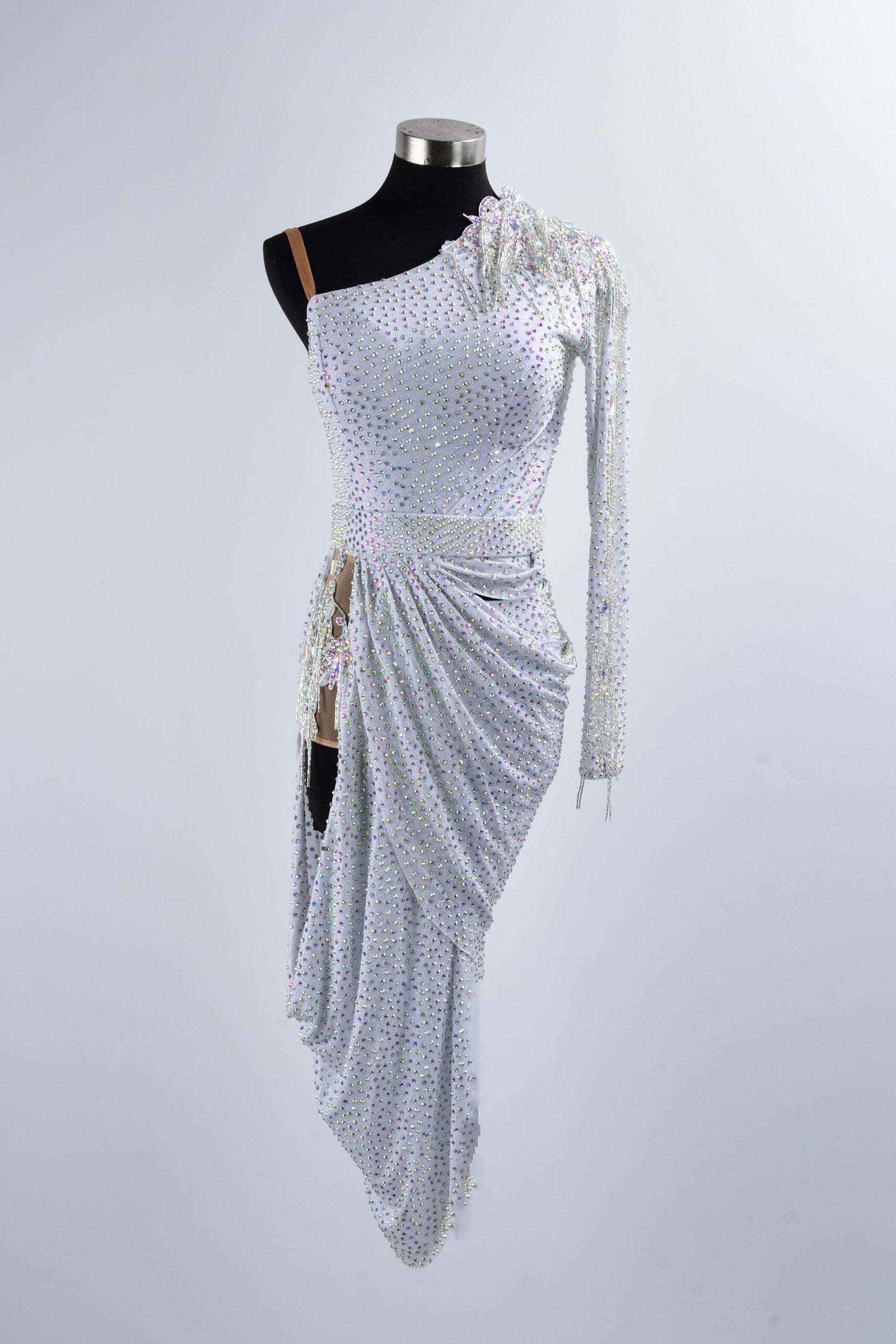 White Slim-Fit Flash Diamond Sexy Dance Dress image 0