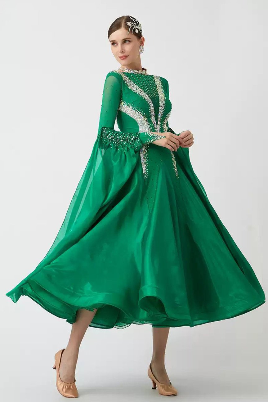 Bailebelle Fashion 2024 new international standard dance modern dance performance dress competition dress flower dress Green image 3