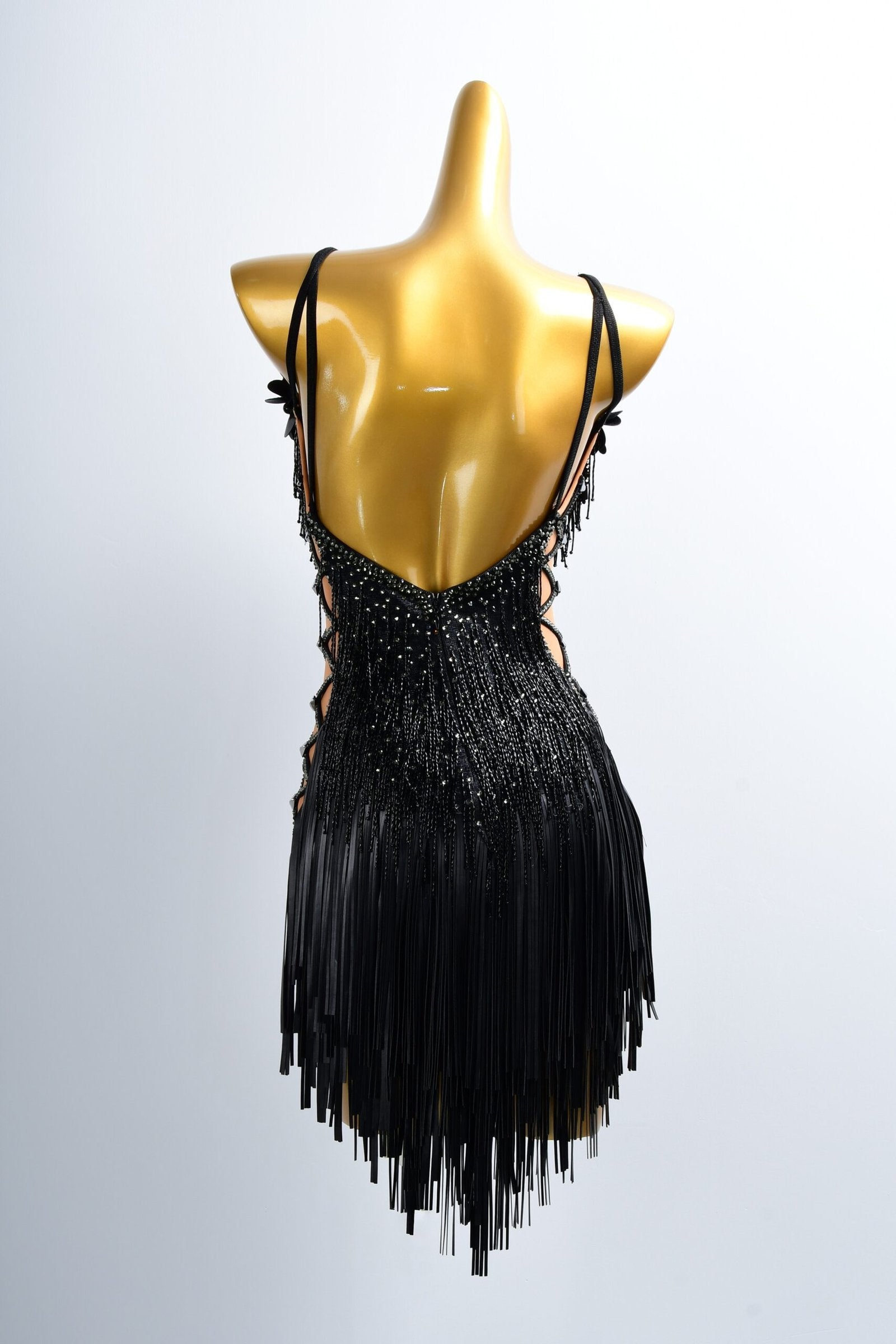 Black Lycra Latin Dance Dress with Skirt image 1