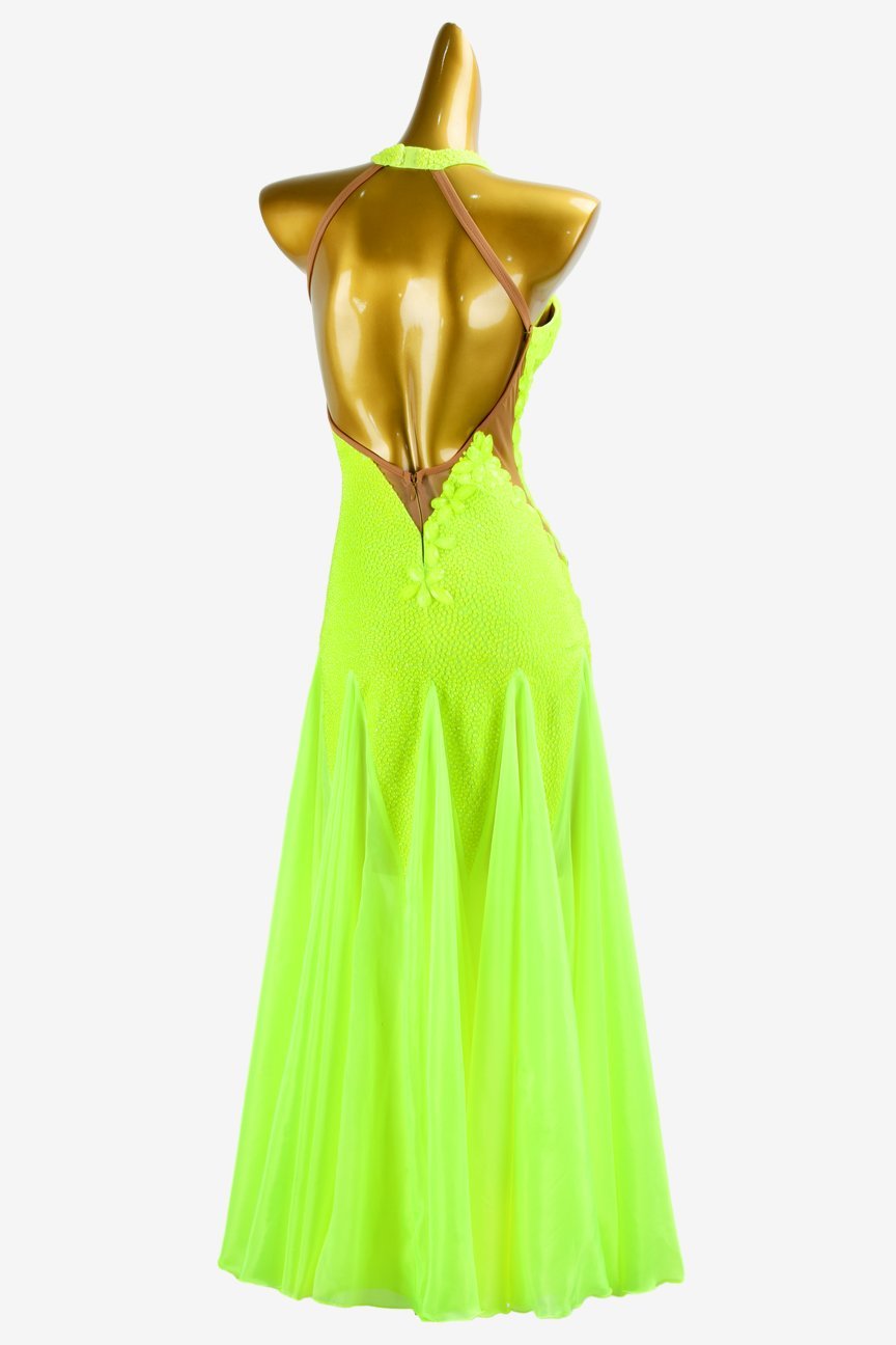 Chartreuse Backless Ballroom Dress with Pearl Chiffon Underskirts, Crystals, and Rhinestone Embellishments image 1