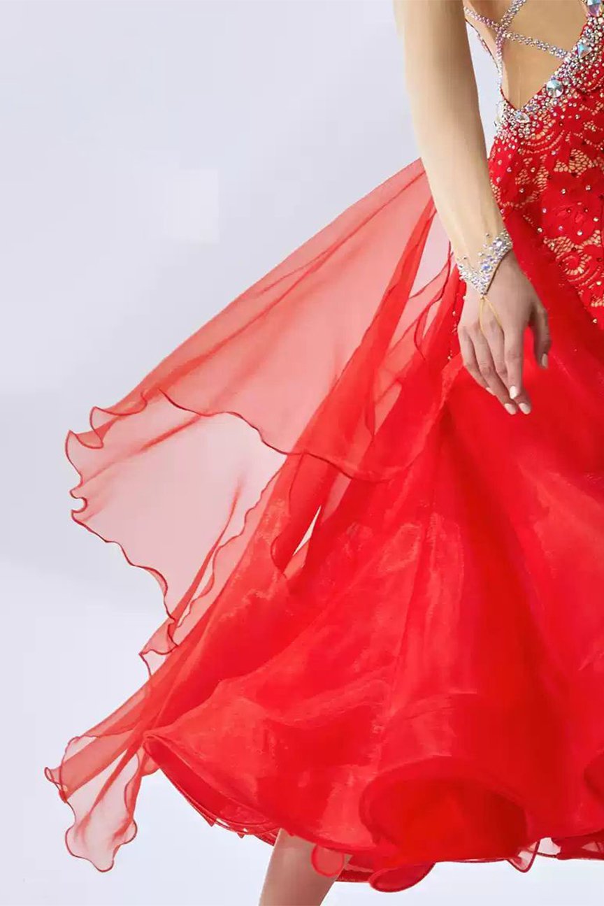 Bailebelle Fashion new national standard modern dance costumes show dress ballroom dance waltz Red image 4