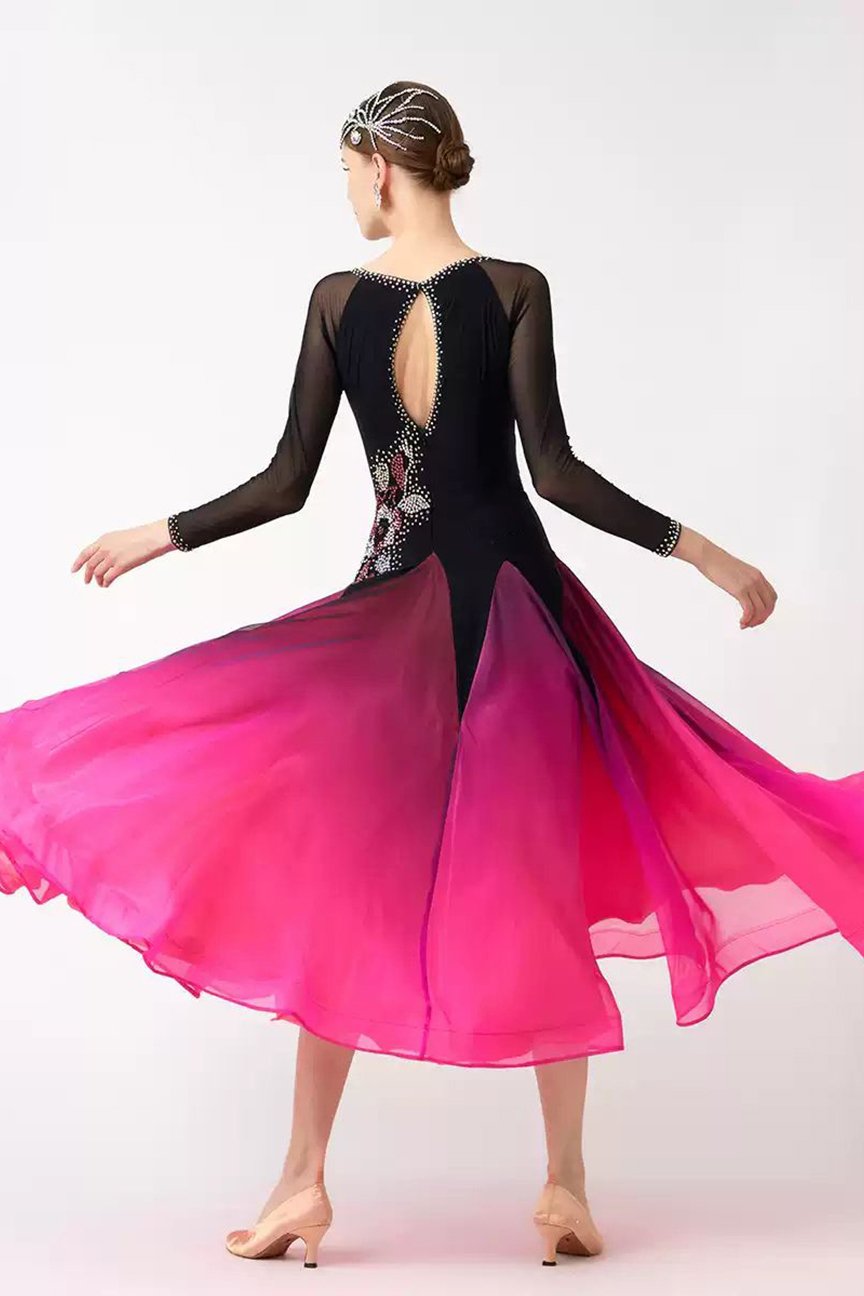 Bailebelle Fashion new national standard modern dance practice clothes ballroom dance waltz big swing dress customization Black, Pink image 0