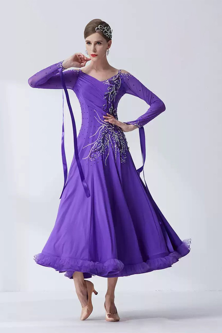 Bailebelle Fashion Spring New National Standard Modern Dance Costume Large Swing Dress Women's  Waltz Practice Clothes Purple image 0