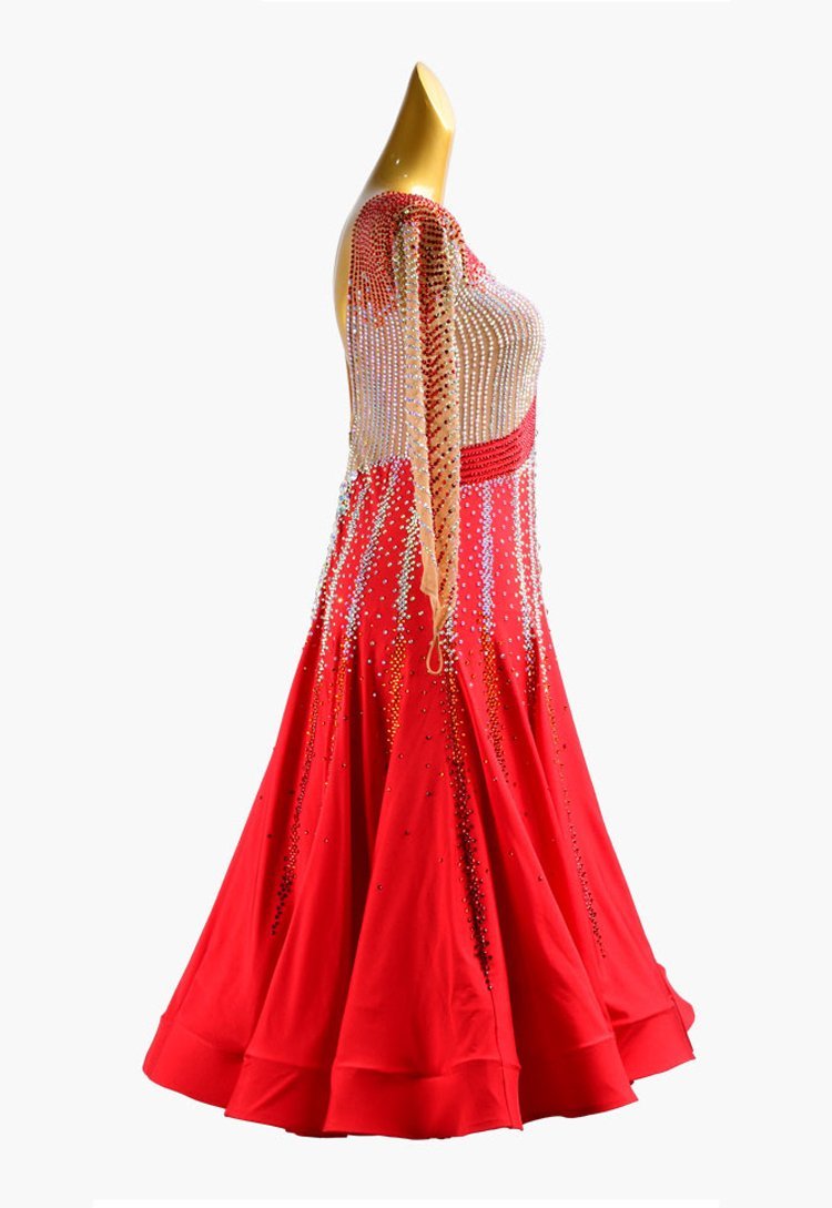 Vermilion & fleshtone Standard dress with stretch satin underskirts, crystal AB and sew-on stones image 2