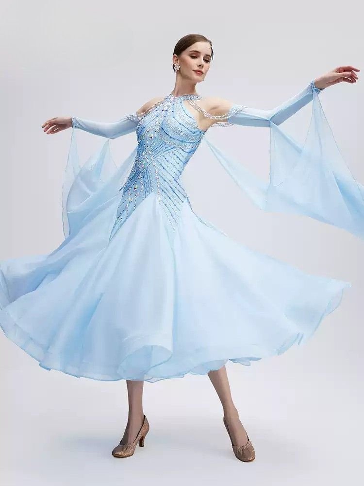 Bailebelle Fashion Modern dance performance costumes big swing skirt competition  Skyblue image 1