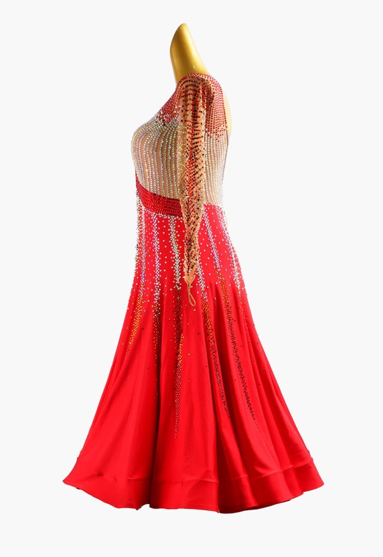 Vermilion & fleshtone Standard dress with stretch satin underskirts, crystal AB and sew-on stones image 3