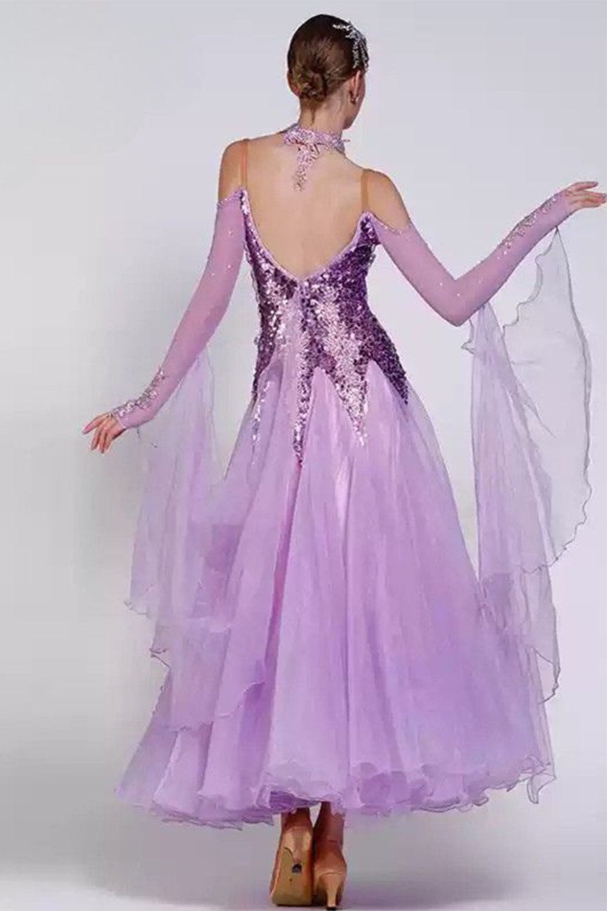 Bailebelle Fashion dance sequins social national standard performance competition dress modern waltz dance skirt swing Purple image 1