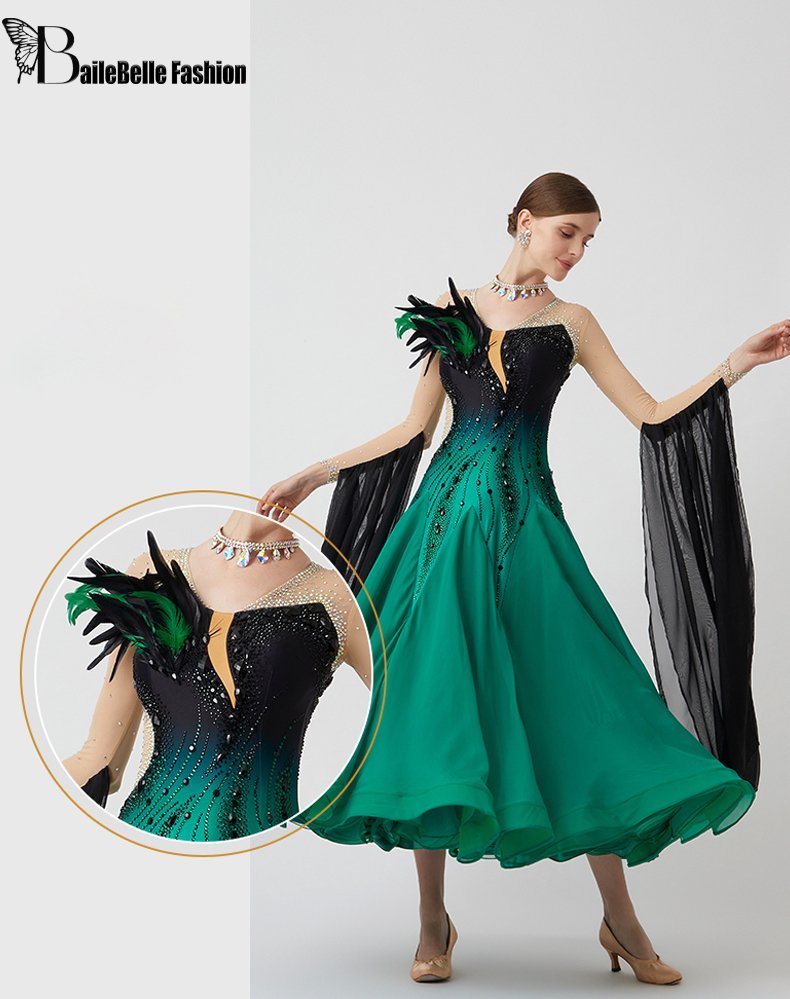 Bailebelle Fashion Custom new high end national standard modern dance performance competition costume feather diamond dress customization image 2