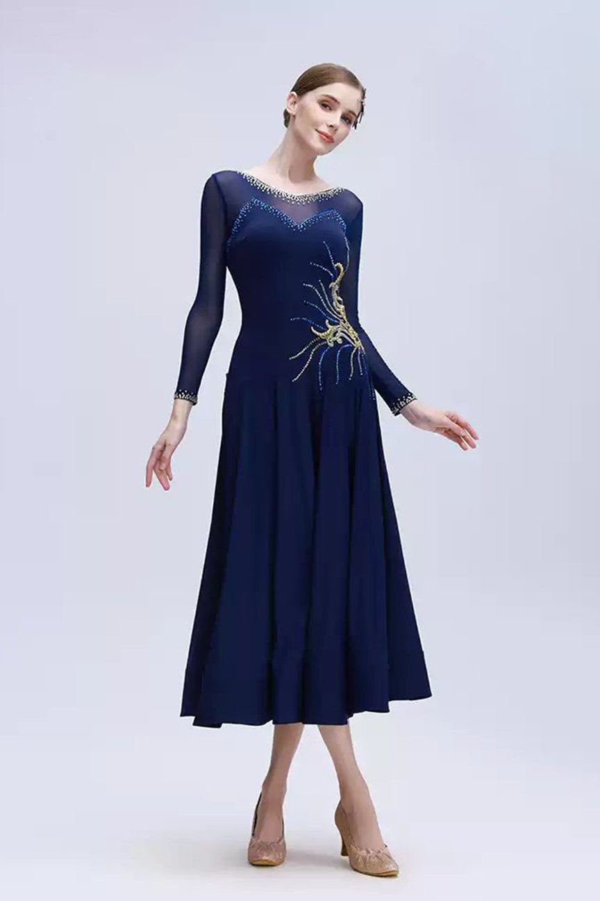 Bailebelle Fashion new national standard modern dance practice clothes waltz ballroom dance clothes big swing dress Blue image 0