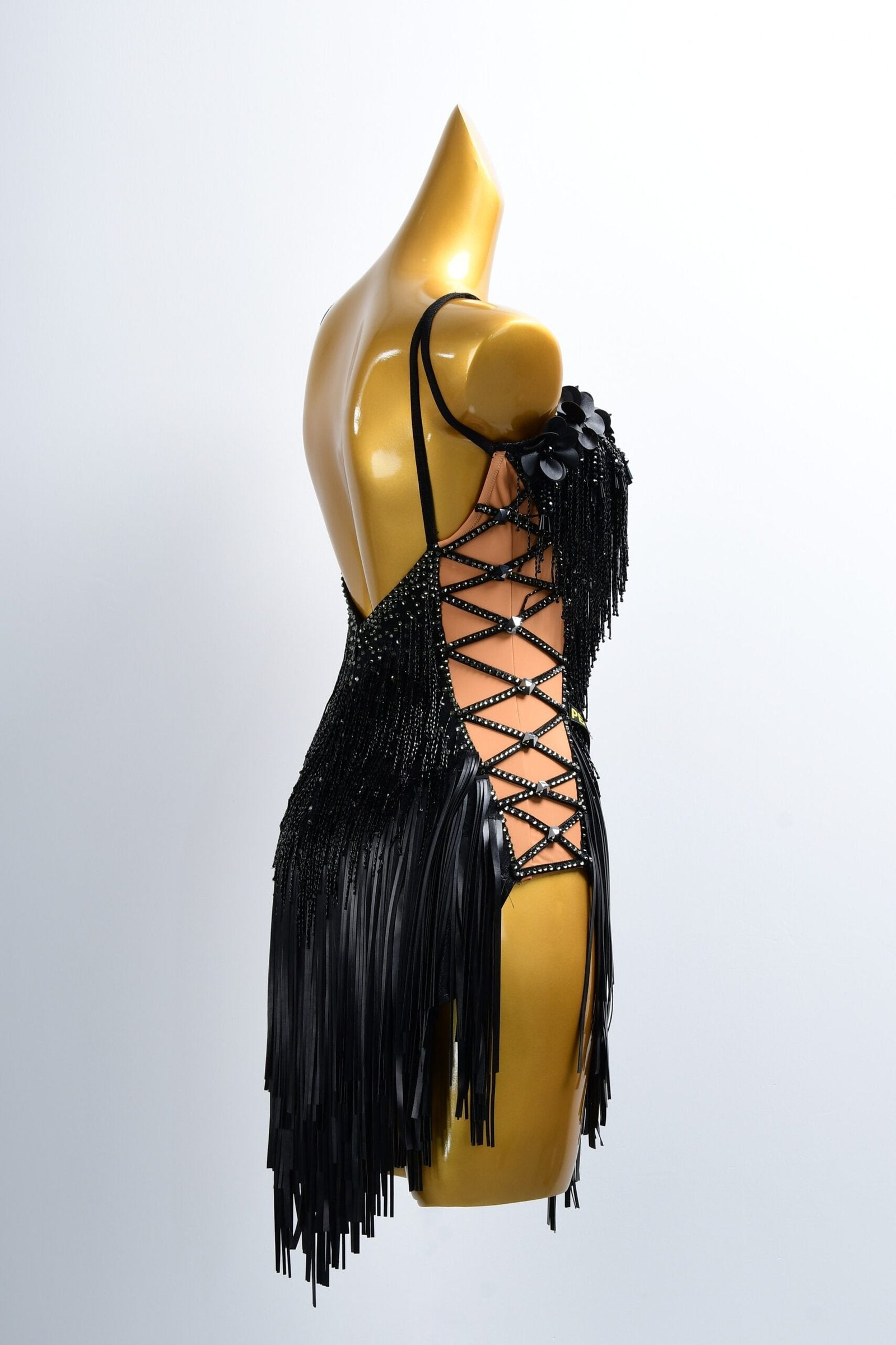Black Lycra Latin Dance Dress with Skirt image 3