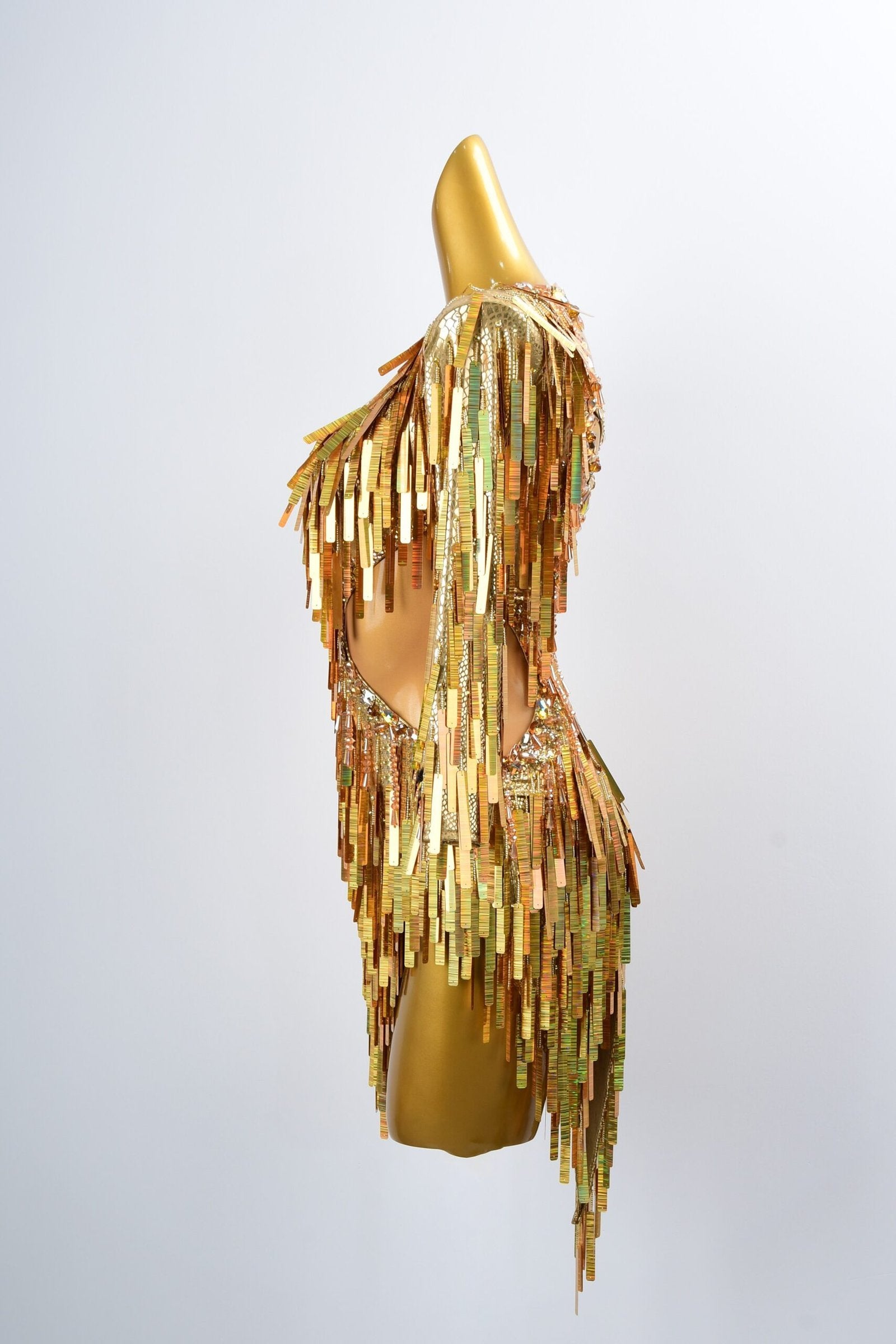 Golden Sequin Fringe Latin Dance Dress with Asymmetric Design image 2