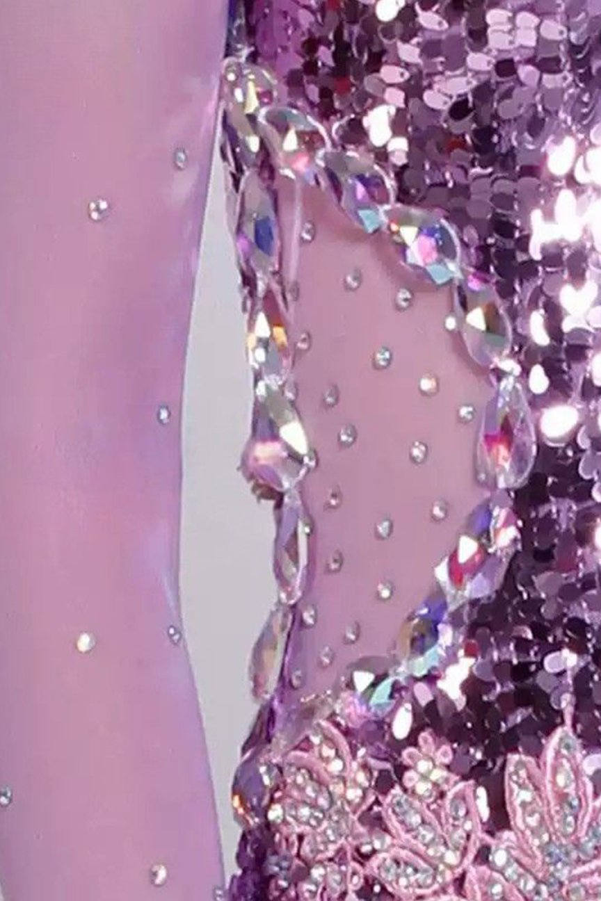 Bailebelle Fashion dance sequins social national standard performance competition dress modern waltz dance skirt swing Purple image 2