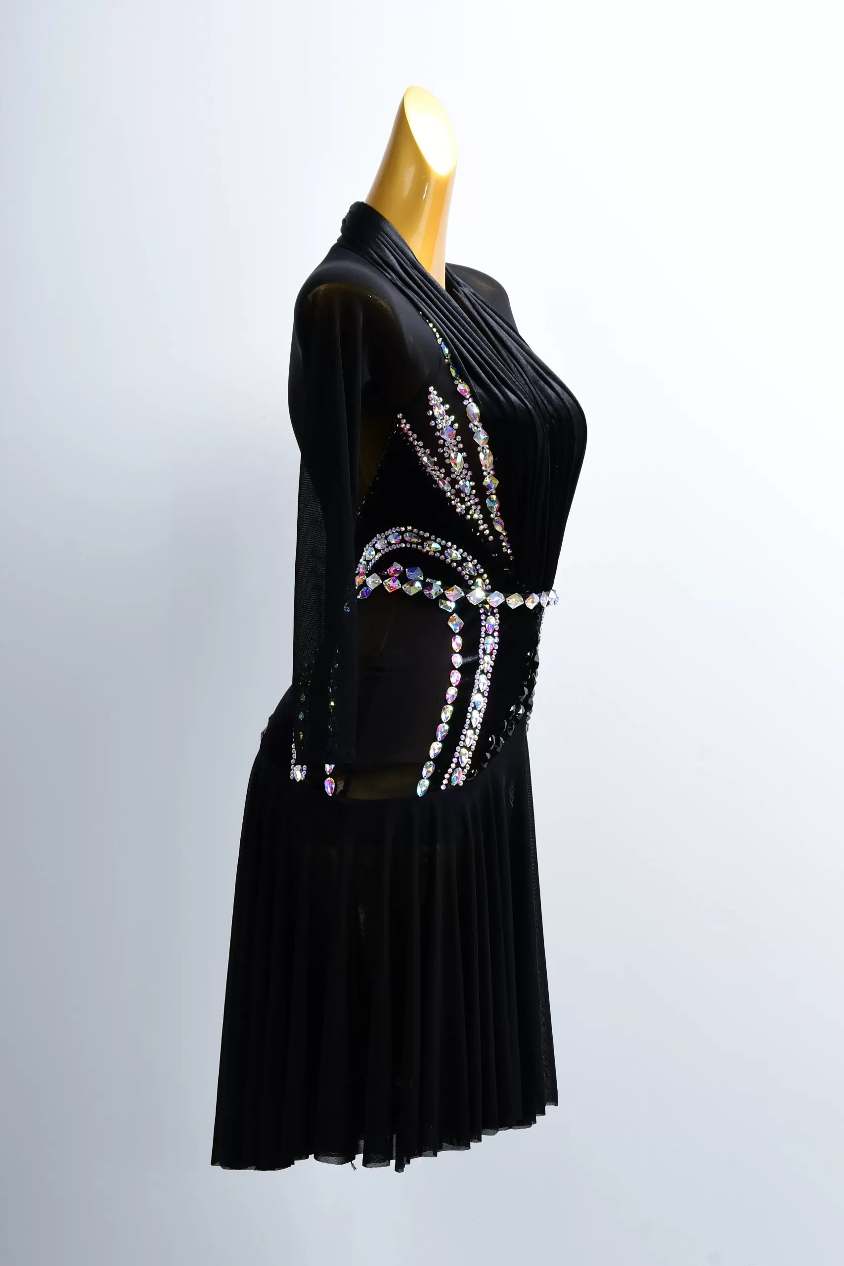 Black Mesh & Smooth Velvet Long Sleeves Latin Dress image 2