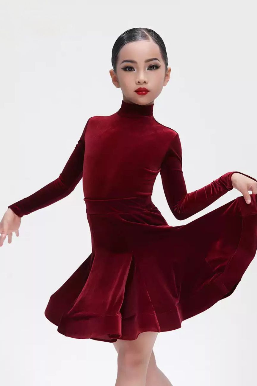 new velvet children's international standard dance clothes professional Latin dance clothes Nylon Pearlesce image 0