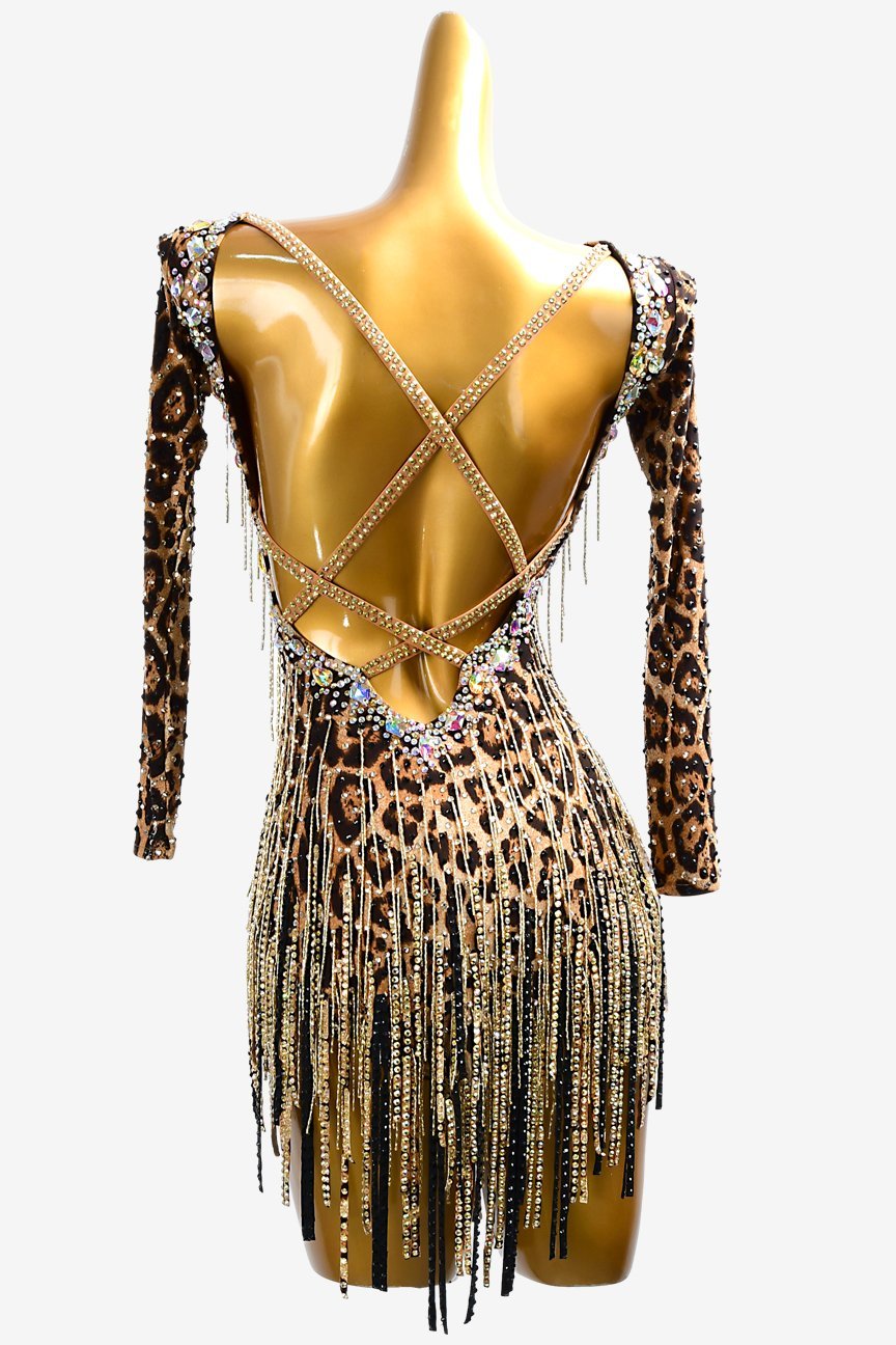 Exotic Leopard Print Fringe Dress with Crystal Embellishments image 2