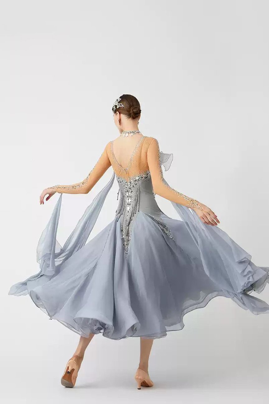 Bailebelle Fashion new national standard modern dance performance costumes high-end ballroom dance waltz skirt Silver image 1
