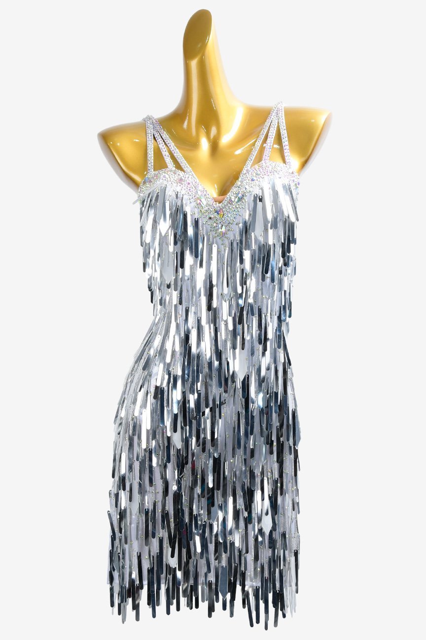 Cement ash Latin dress with sequins and crystal AB image 0