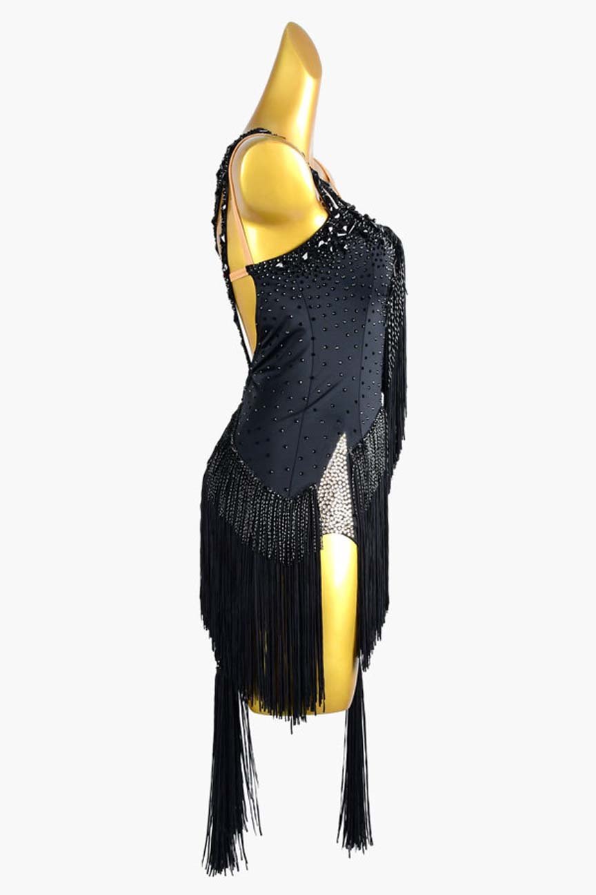 BaileBelle black lustre lycra backless Latin dress with fringes, beaded fringes & rhinestone image 3