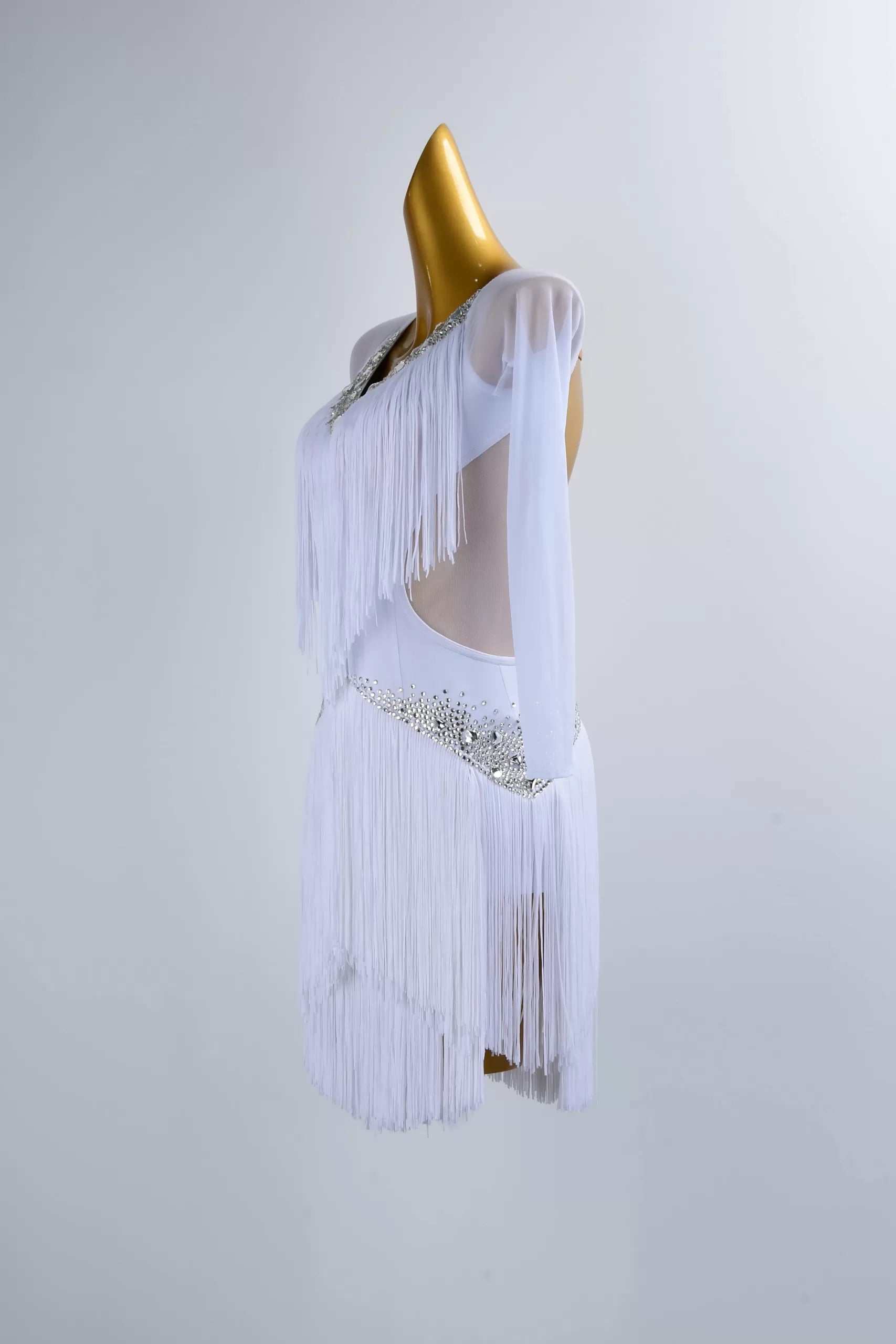 New White Latin Dance Fringe Dress – Adult Competition Costume image 2
