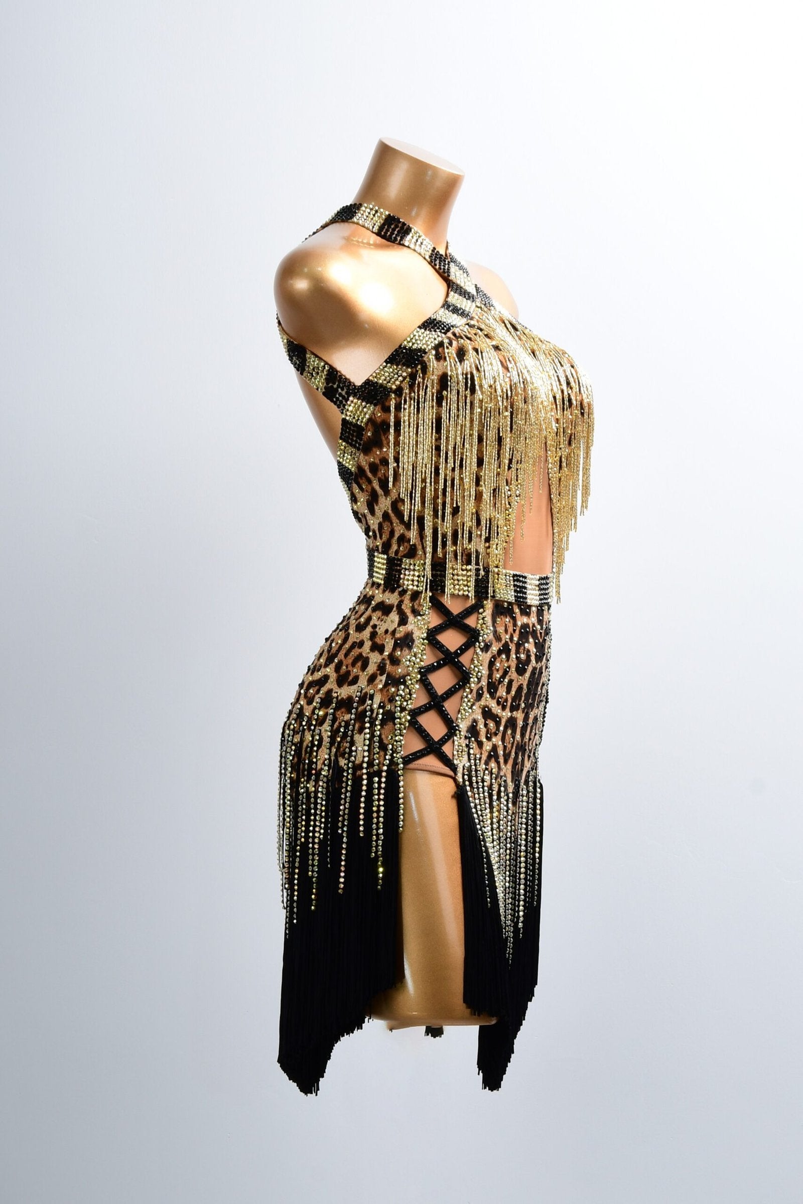 Leopard Print & Gold Beaded Fringe Latin Dress image 2