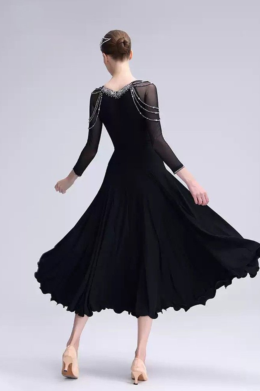 Bailebelle Fashion 2025 National Standard Dance Modern Dance Practice Dress Ballroom Dance Waltz Swing Skirt Customized Black image 0