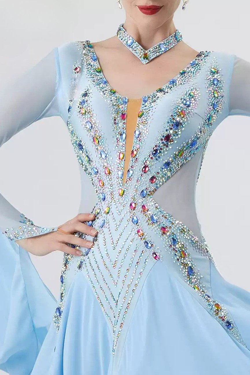 Bailebelle Fashion national standard modern dance skirt performance competition dress ballroom dance waltz dress Skyblue image 2