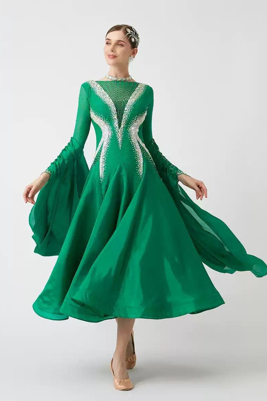 Bailebelle Fashion 2024 new international standard dance modern dance performance dress competition dress flower dress Green image 2